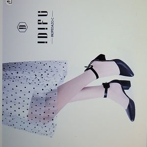 IDIFU IN2 Pedazo black low block chunk heel pointed toe ankle strap pump 7 NEW…